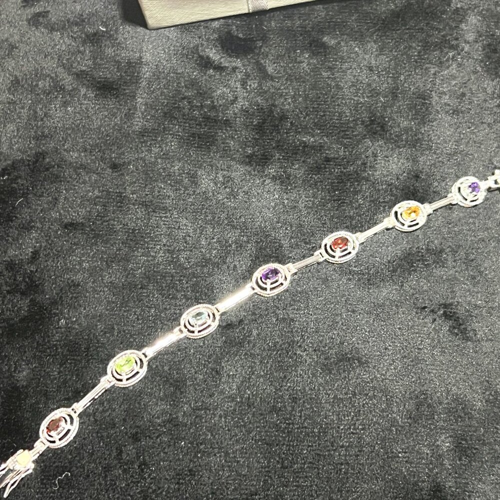 Sterling Silver .925 Assorted Rectangle Gemstone … - image 2